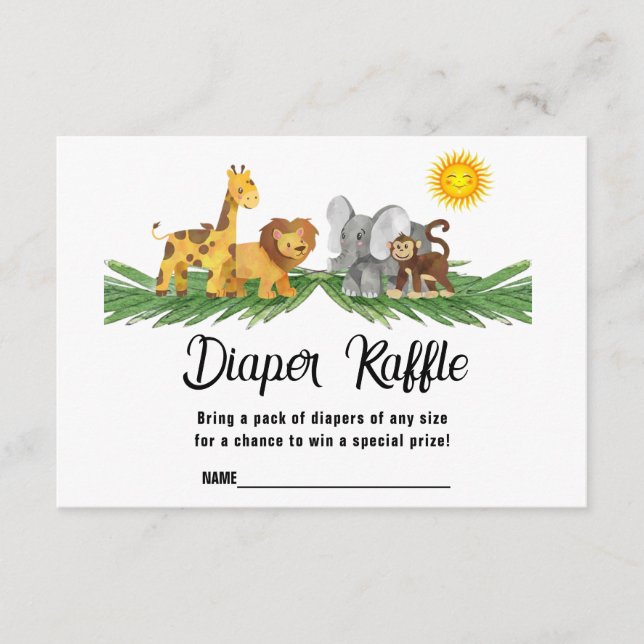 Diaper Raffle Safari Animals Baby Shower Card Begleitkarte (Vorderseite)