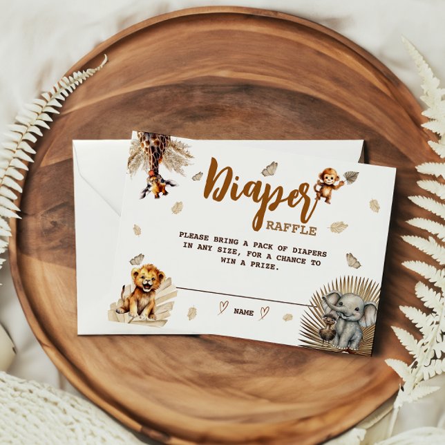 Diaper Raffle Safari Niedlicher Tiere Boho Baby Du Begleitkarte (Von Creator hochgeladen)