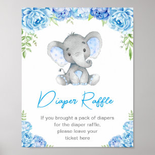 Diaper Raffle Schild Blue Elephant Baby Boy Dusche