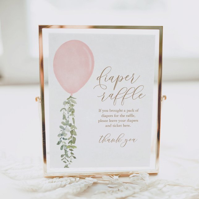 Diaper Raffle Schild Pink Balloon Girl Baby Dusche (Von Creator hochgeladen)