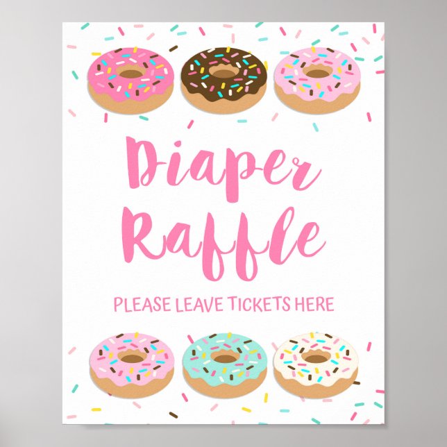 Diaper Raffle Schild Rosa Donut Sprinkle Tafelzeic (Vorne)