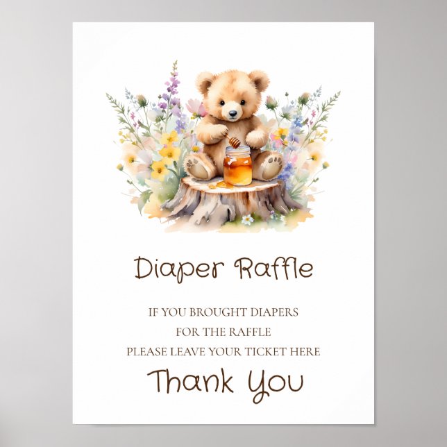 Diaper Raffle Sign A Little Honey Baby Dusche Poster (Vorne)
