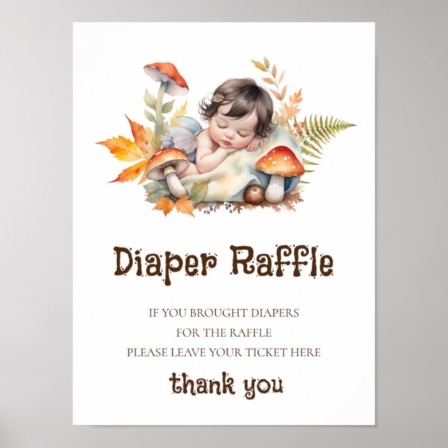 Diaper Raffle Sign Baby Dusche Woodland Fairy Poster (Vorne)