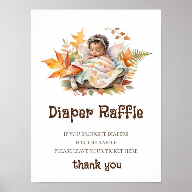 Diaper Raffle Sign Baby Dusche Woodland Fairy Poster (Vorne)