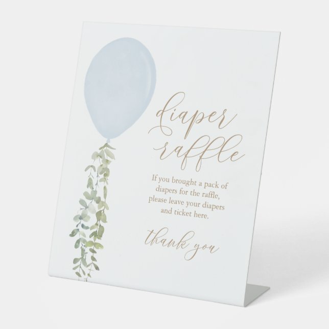 Diaper Raffle Sign Blue Balloon Babydusche Sockelschild (Vorderseite)