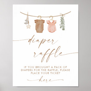 Diaper Raffle Sign Boho Gender Reveal Diaper Poster