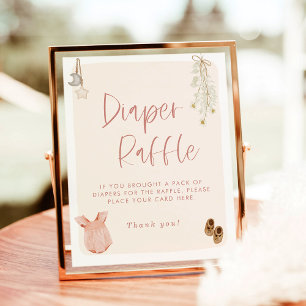 Diaper Raffle Sign, Boho Pink Girl Babydusche Poster