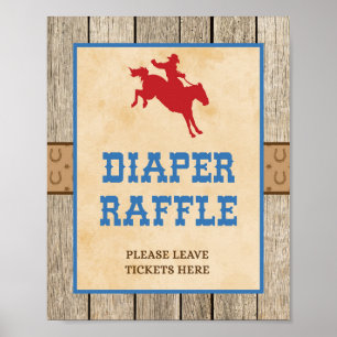 Diaper Raffle Sign Cowboy Baby Dusche Poster