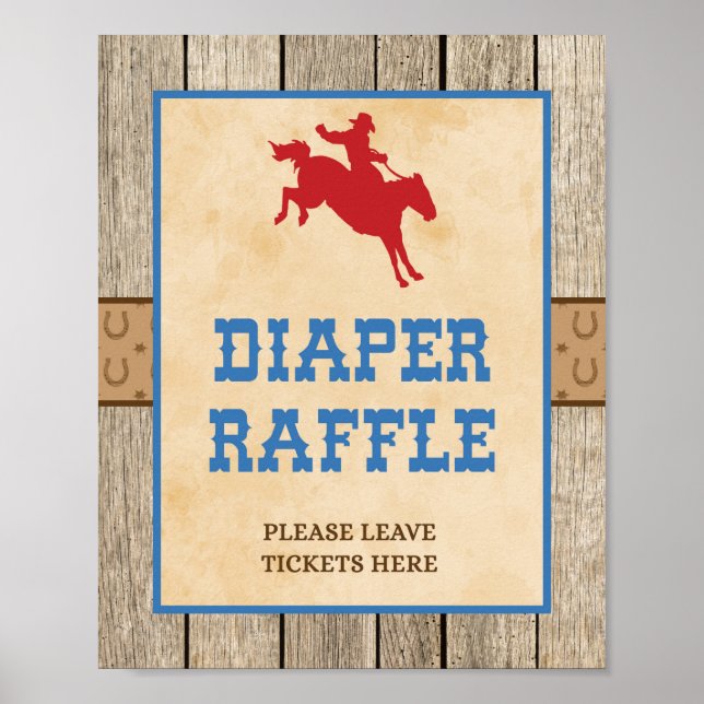 Diaper Raffle Sign Cowboy Baby Dusche Poster (Vorne)