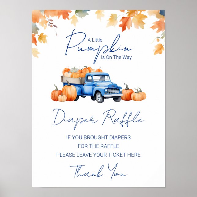 Diaper Raffle Sign Little Pumpkin Baby Dusche Poster (Vorne)