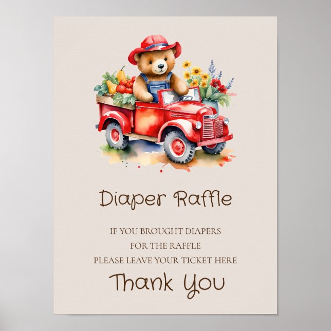 Diaper Raffle Sign Teddy Vor Ort angebautes Baby Poster (Vorne)