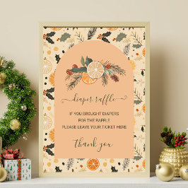 Diaper Raffle Sign Winter Citrus Baby Dusche Poster