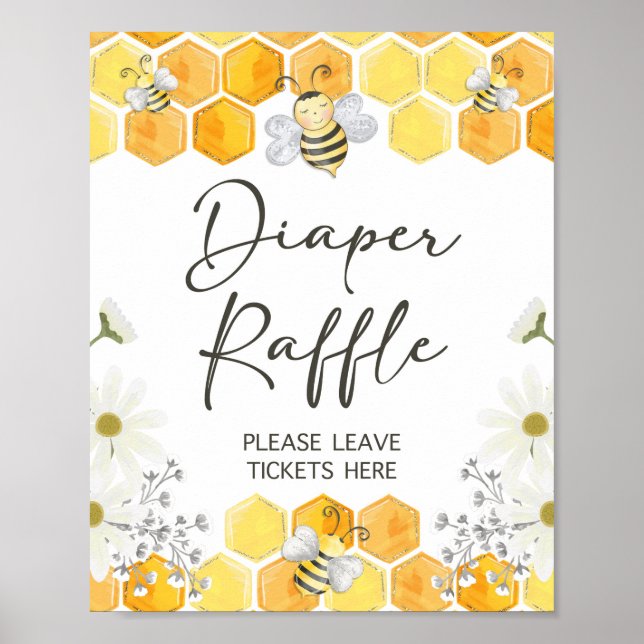 Diaper Raffle Sign Yellow Honey Bee Thema Poster (Vorne)