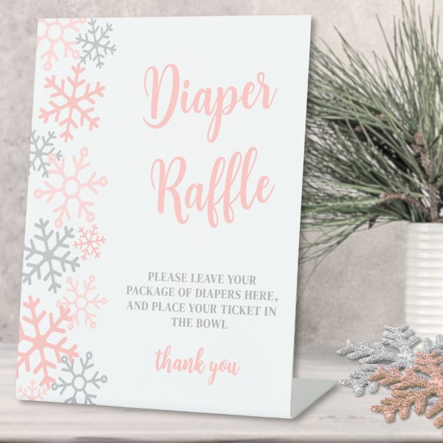Diaper Raffle Snowflake Winter Baby Shower Sockelschild (Diaper Raffle Snowflake Winter Baby Shower Pedestal Sign )