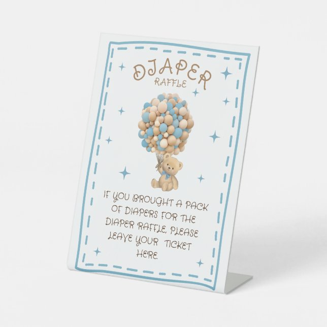 Diaper Raffle Teddy Bear Baby Boy Showspiel Sockelschild (Vorderseite)