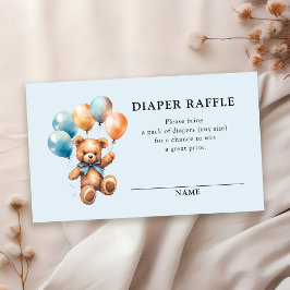 Diaper Raffle Teddy Bear Boy Blue Baby Dusche Begleitkarte