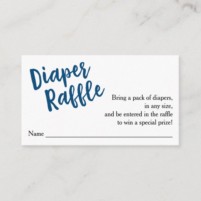 Diaper Raffle Ticket Blue Script Begleitkarte (Vorderseite)