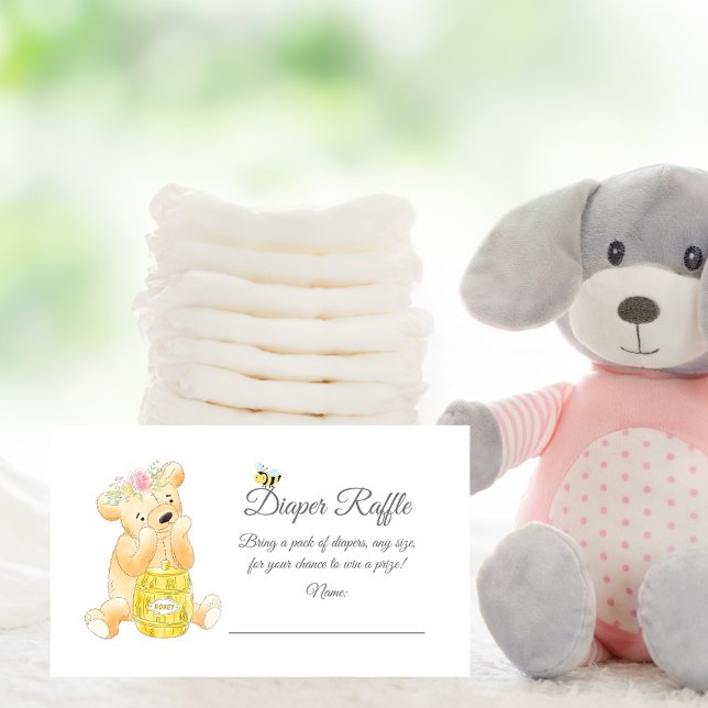 Diaper Raffle Ticket Girl Teddy Bear Honey Bee Begleitkarte (Von Creator hochgeladen)