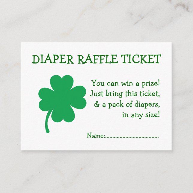 Diaper Raffle Ticket Lucky Kleeblatt Gender Neutra Begleitkarte (Vorderseite)