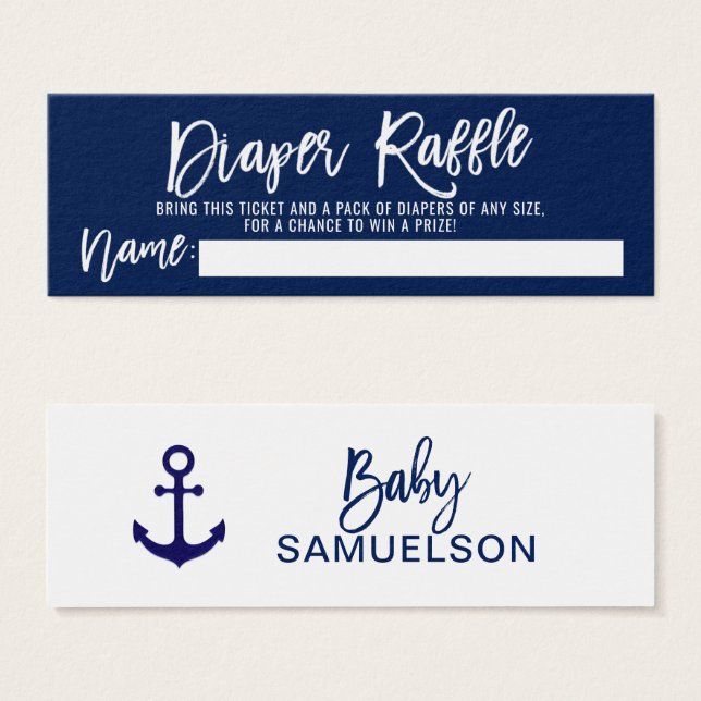 DIAPER RAFFLE Ticket Navy Nautical Baby Shooter (Vorne & Hinten)