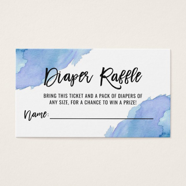 DIAPER RAFFLE Ticket Watercolor Blue Baby Dusche (Vorderseite)
