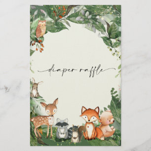 Diaper Raffle Ticket Woodland Stationierung Briefpapier