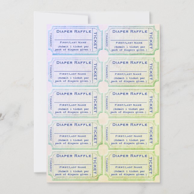 Diaper Raffle Tickets Blue Green Einladung (Vorderseite)
