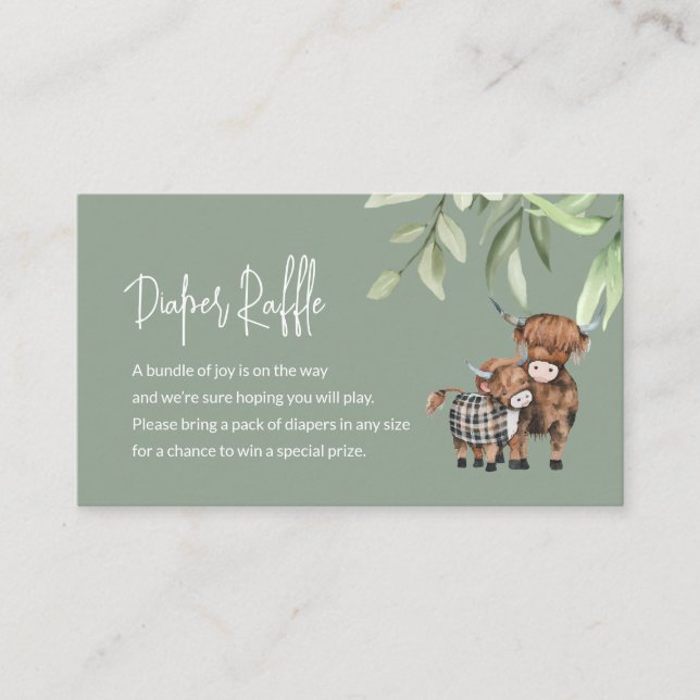 Diaper Raffle Umschließungskarte Thema grüne Kuh Begleitkarte (Vorderseite)