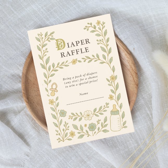 Diaper Raffle Vintag Storybook Girl Babydusche Begleitkarte (Diaper Raffle Storybook Baby Shower Insert, Vintage Details, Book Themed, Gender Neutral)