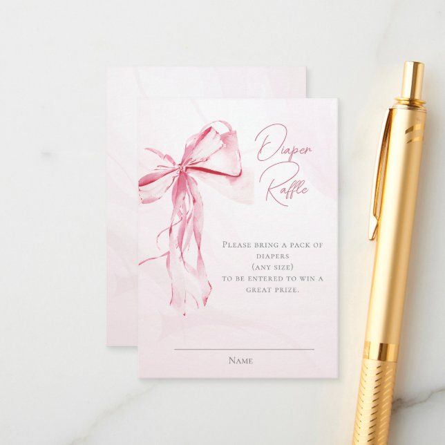 Diaper Raffle Watercolor Pink Bow Girl Baby Dusche Begleitkarte (Vorderseite/Rückseite Beispiel)