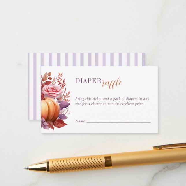 Diaper Raffle Watercolor Pumpkin Baby Dusche Begleitkarte (Vorderseite/Rückseite Beispiel)
