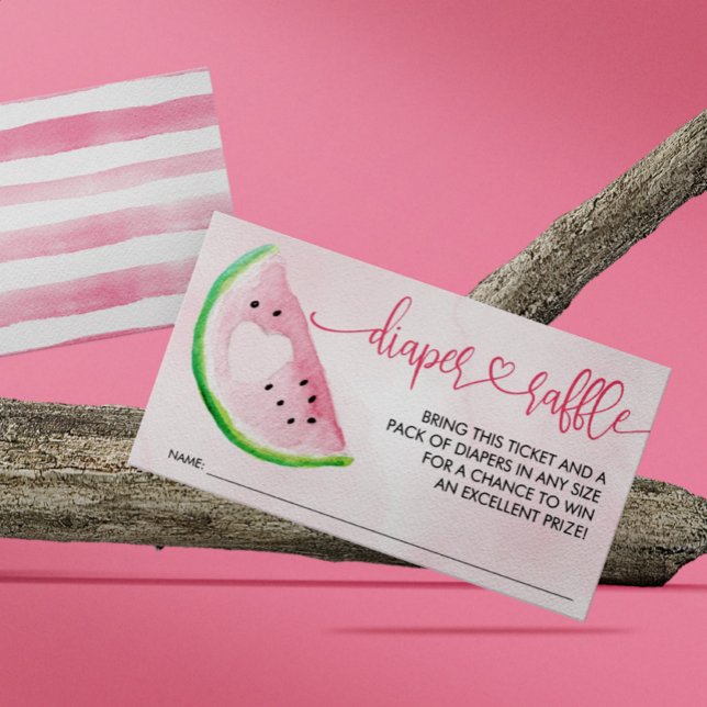 Diaper Raffle Watercolor Wassermelon Babydusche Begleitkarte (This baby shower diaper raffle design is inspired by the deliciousness of watermelon.)