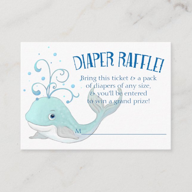 Diaper Raffle Whale Baby Dusche Little Boy Blue Begleitkarte (Vorderseite)