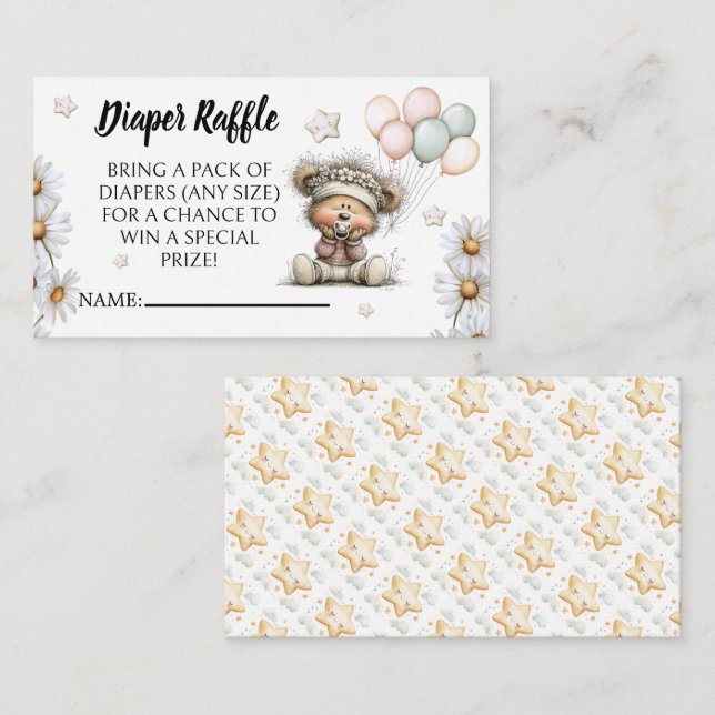 Diaper Raffle Whimsical Teddy Bear Design  Begleitkarte (Vorne/Hinten)