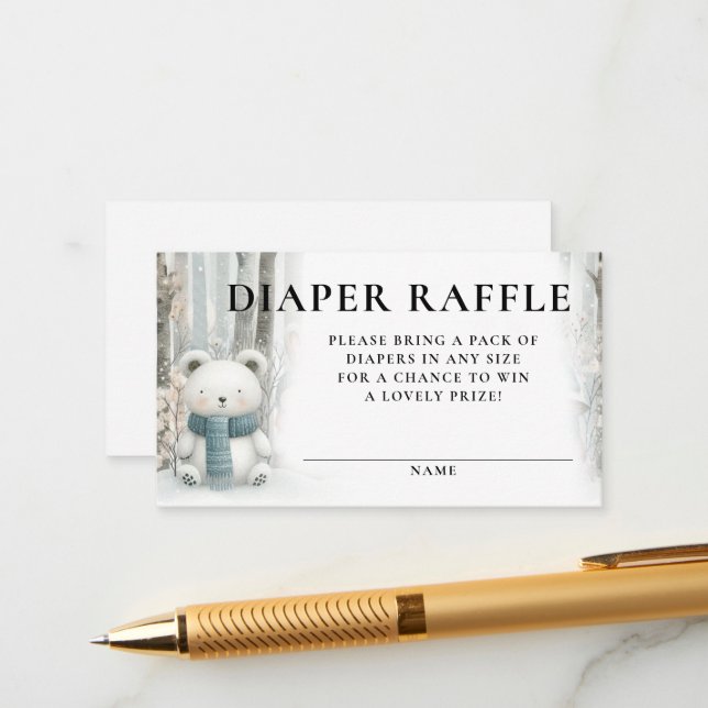 Diaper Raffle Winter Snow Woodlands Baby Shower Begleitkarte (Vorderseite/Rückseite Beispiel)