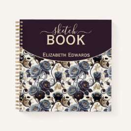 Diario de Arte Elegante Flores Grises y Púrpura Notizbuch