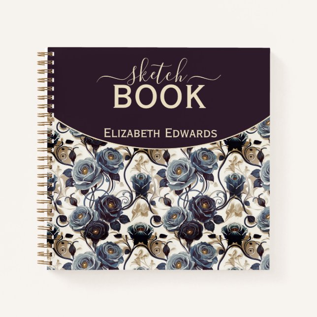 Diario de Arte Elegante Flores Grises y Púrpura Notizbuch (Vorderseite)