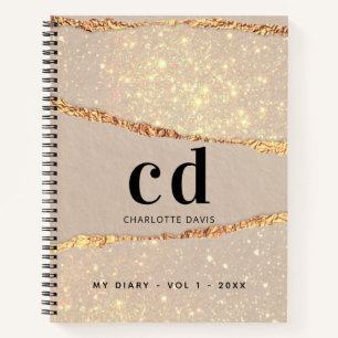 Diary beige gold agate marmormonogram notizbuch