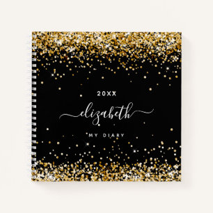 Diary black gold conetti name skript notizbuch