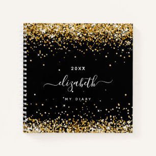 Diary black gold Glitzer confetti name skript Notizbuch