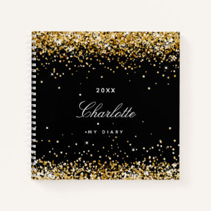 Diary black gold Glitzer confetti name skript Notizbuch