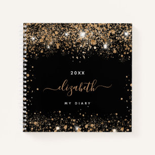 Diary black gold Glitzer staub name script Notizbuch
