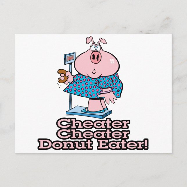 Diät Cheater donut essen Schweinefleisch Cartoon Postkarte (Vorderseite)