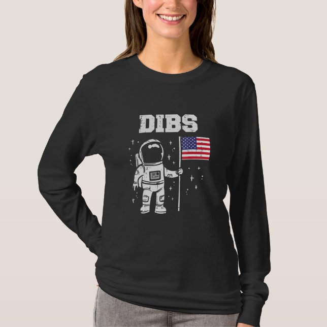 Dibs Moon Astronaut US American Flag Fan 4. Ju T-Shirt (Vorderseite)