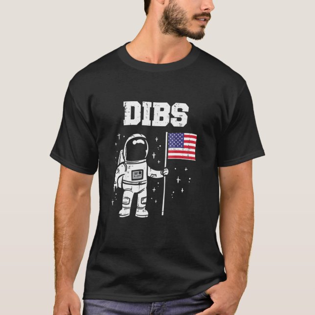 Dibs Moon Astronaut US American Flag Fan 4. Ju T-Shirt (Vorderseite)
