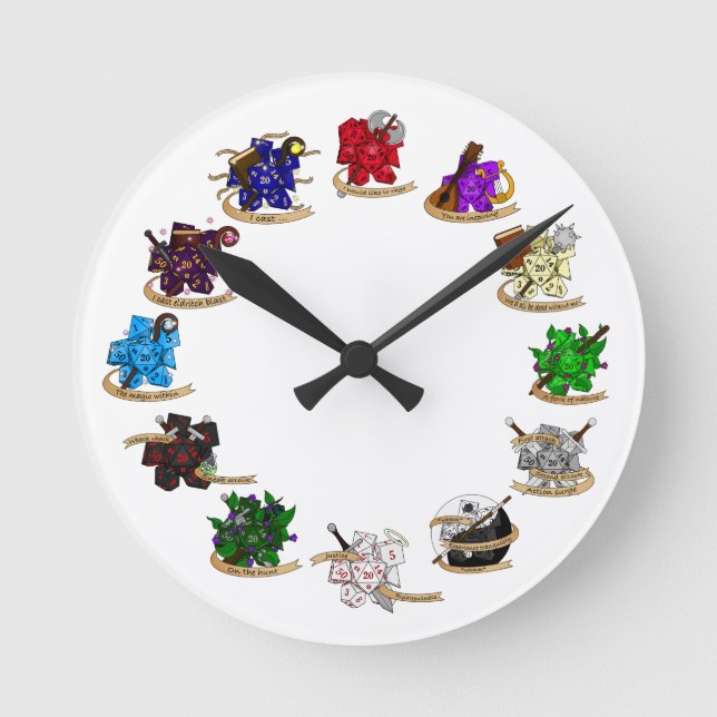 Dice-Designs für Dungeons und Dragons Runde Wanduhr (Vorderseite)