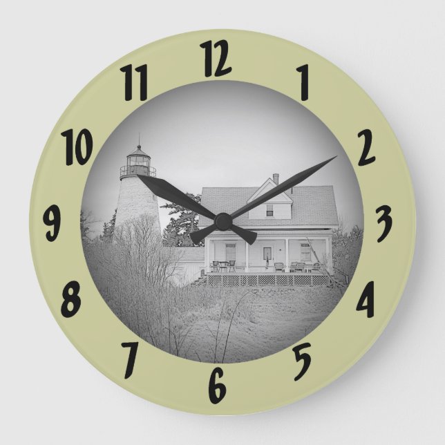 Dice/Dyce Head Lighthouse Maine Sketch Wall Clock Große Wanduhr (Vorderseite)