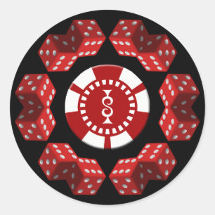 DICE UND POKER CHIP RUNDER AUFKLEBER