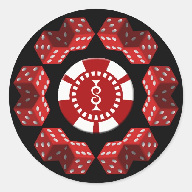 DICE UND POKER CHIP RUNDER AUFKLEBER (Vorderseite)