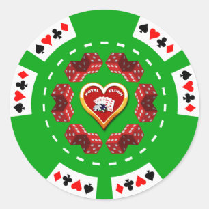 DICE UND ROYAL FLUSH POKER CHIP RUNDER AUFKLEBER